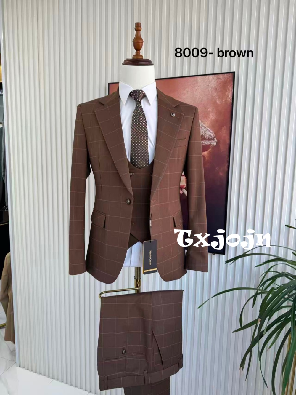 Men'S Formal Wear For Office - Erkek Ekose Smokin 3 Parça Ceket
