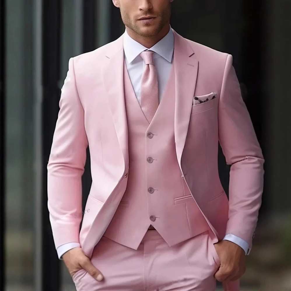Men'S Formal Wear For Reception - 3 Parça Pembe Resmi Erkek Takımı