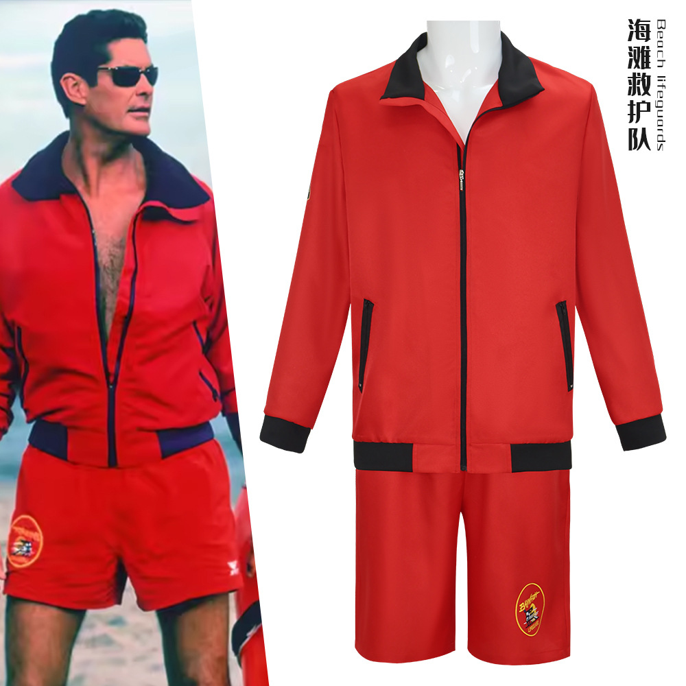 Men'S Formal Beach Wear - Baywatch Karakteri Kırmızı Mayo Ceket Şort